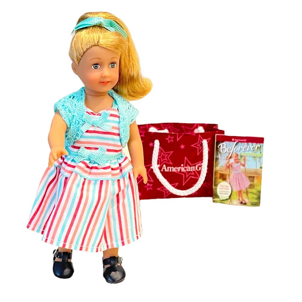 American Girl MaryEllen Doll Mini 50s Meet Outfit Hair Tie Dress Panty Book Bag